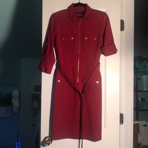 Burgundy safari style dress with belt